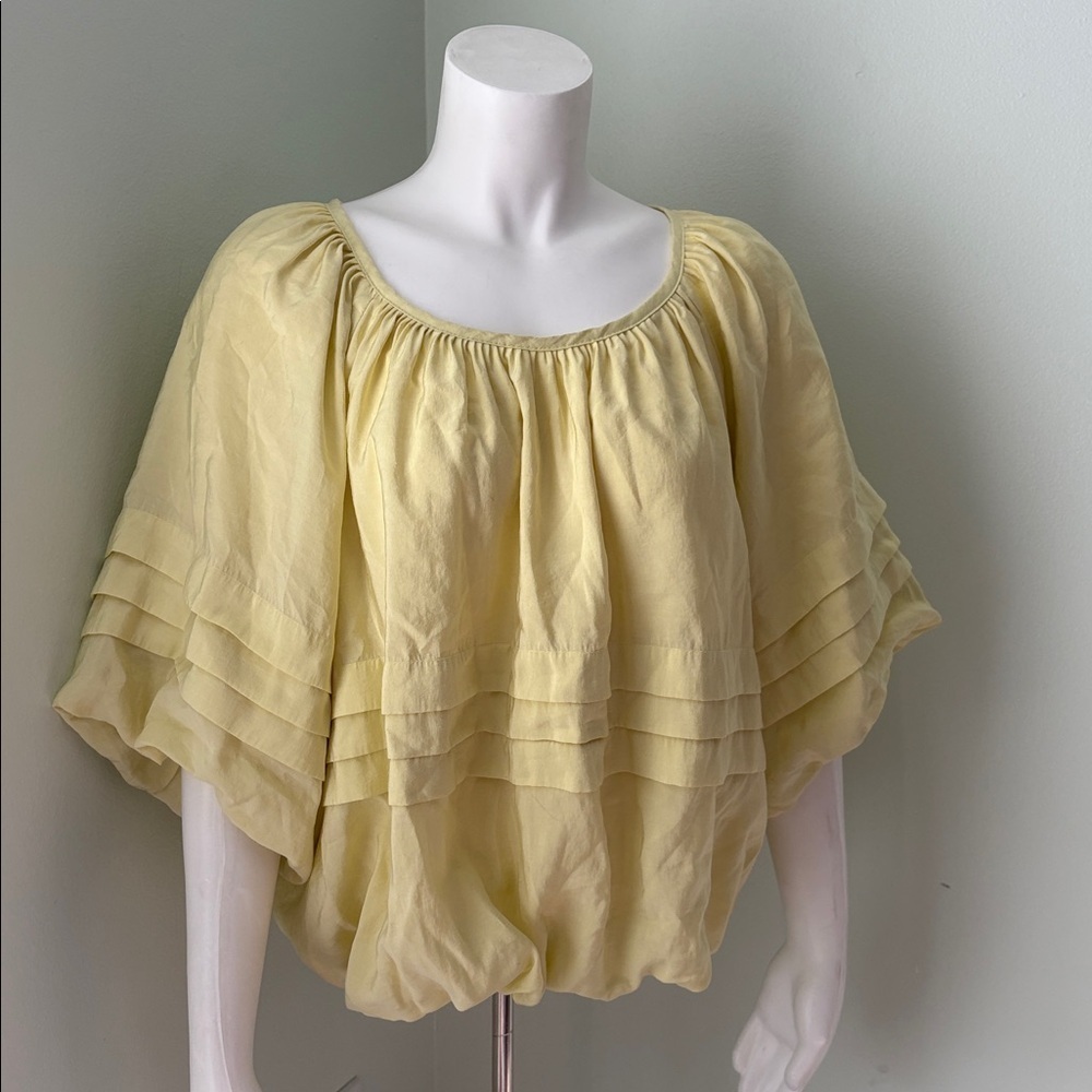 ANTHROPOLOGIE Maeve Short Sleeve Bubble Tiered Top Yellow Off The Shoulder Top L - Picture 4 of 9